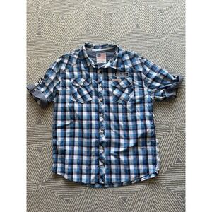 Rolling Paper Co Short Sleeve Button Shirt - Blue/Black/White Plaid - 3XL‎